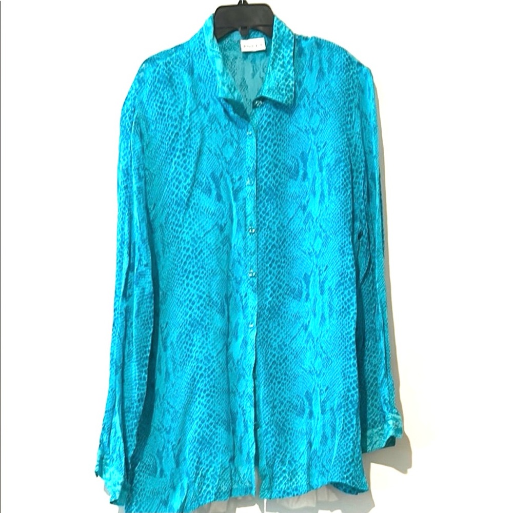 Koret Womens Size L Vibrant Teal Button-Up Blouse